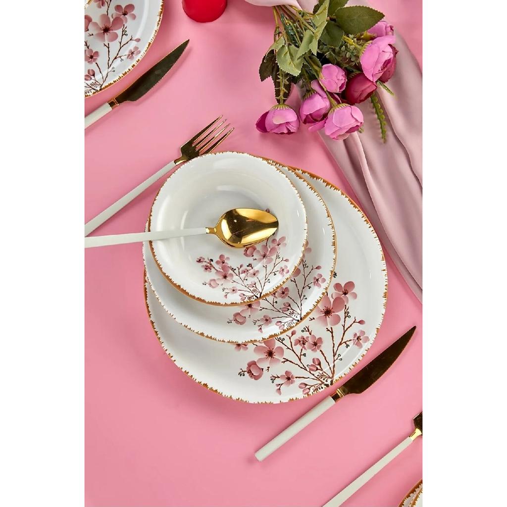 Sakura Flower Luxury Ceramic 18 Piece Dinner Set, Dinner Set For 6 Persons
