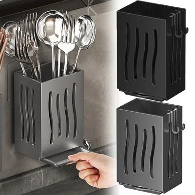 Utensilienständer für die Küche im Haushalt, multifunktionaler Abtropfhalter für Essstäbchen, zur Wandmontage, freistehender Besteckhalter aus Kunststoff