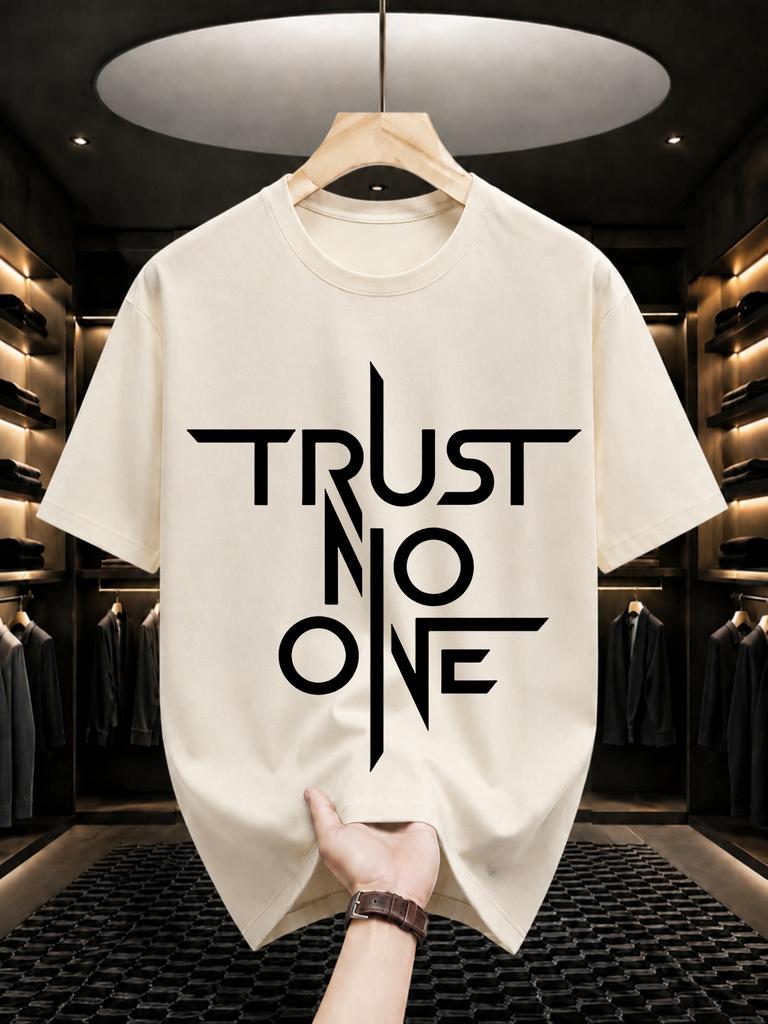 2026 New Arrival 100 Cotton Tshirt Trust No One Blade Geometric Font Print Techwear Crew Neck Casual Short Sleeve Tee