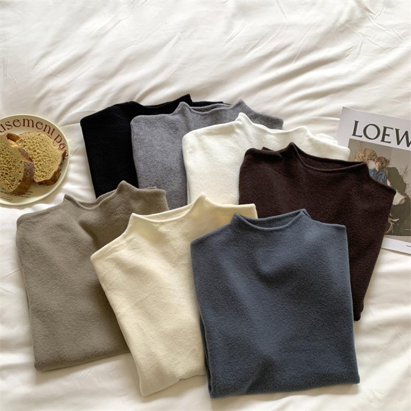 Small Stand-up Collar Milk Soft Waxy Knitted Long-sleeved Bottoming Shirt Women's 1116 Winter Sweater Autumn Clothing Korean Version Simple Top Inside