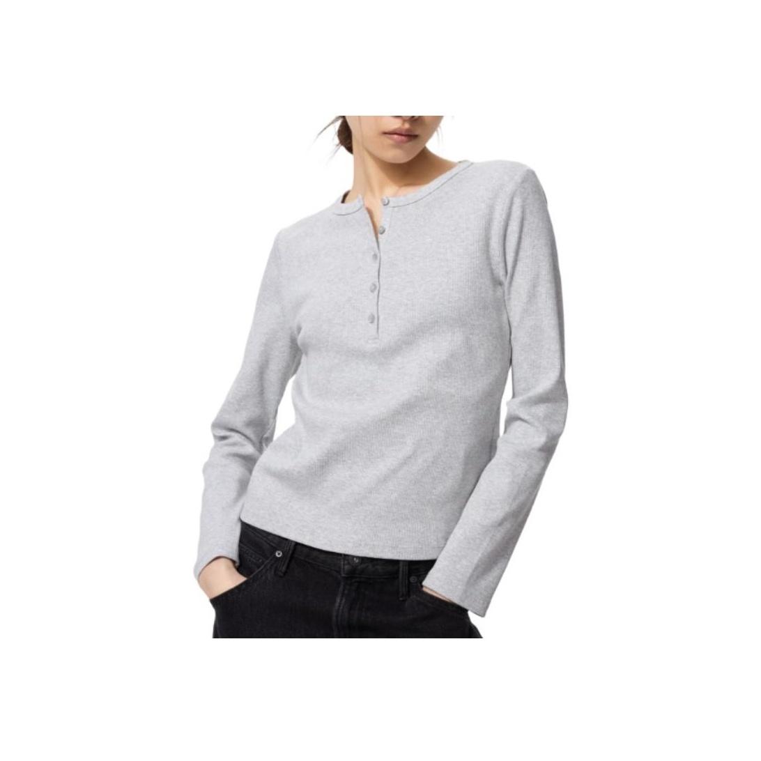 UNIQLO Solid Ribbed Henley Long Sleeve