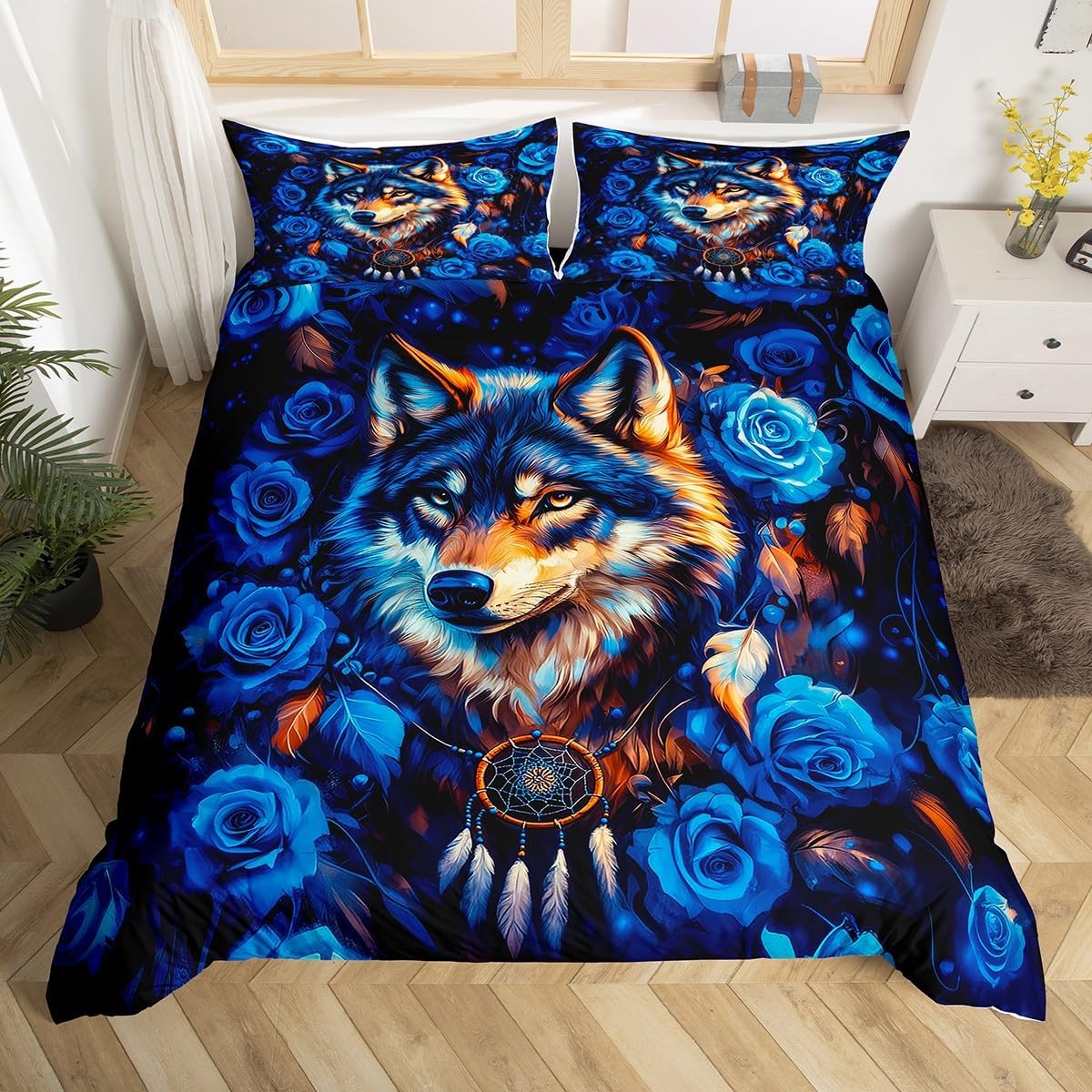

Comforter Wolf Twin Dream Catcher Bedding Set For Kids Boys Girls Wild Adventure Comforter Wild Animals Comforter (quilt)-EU Single(135*200cm)3pcs