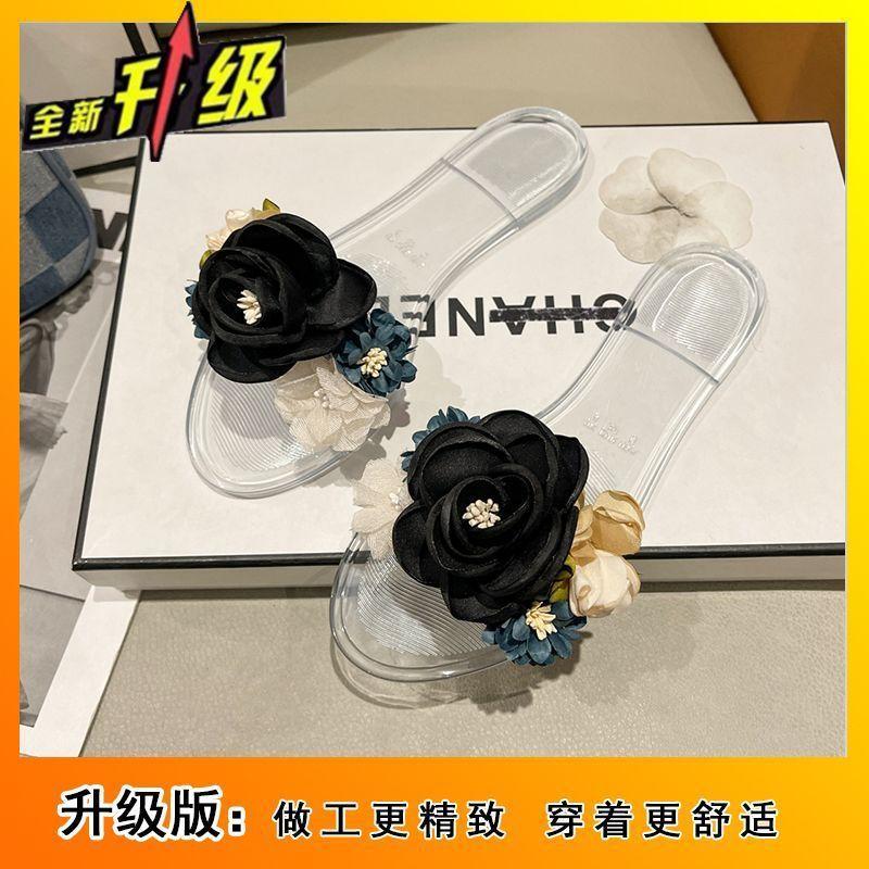 Flower women's shoes slippers 2025 summer new fashion home indoor and outdoor wear versatile beach shoes flat one-word
