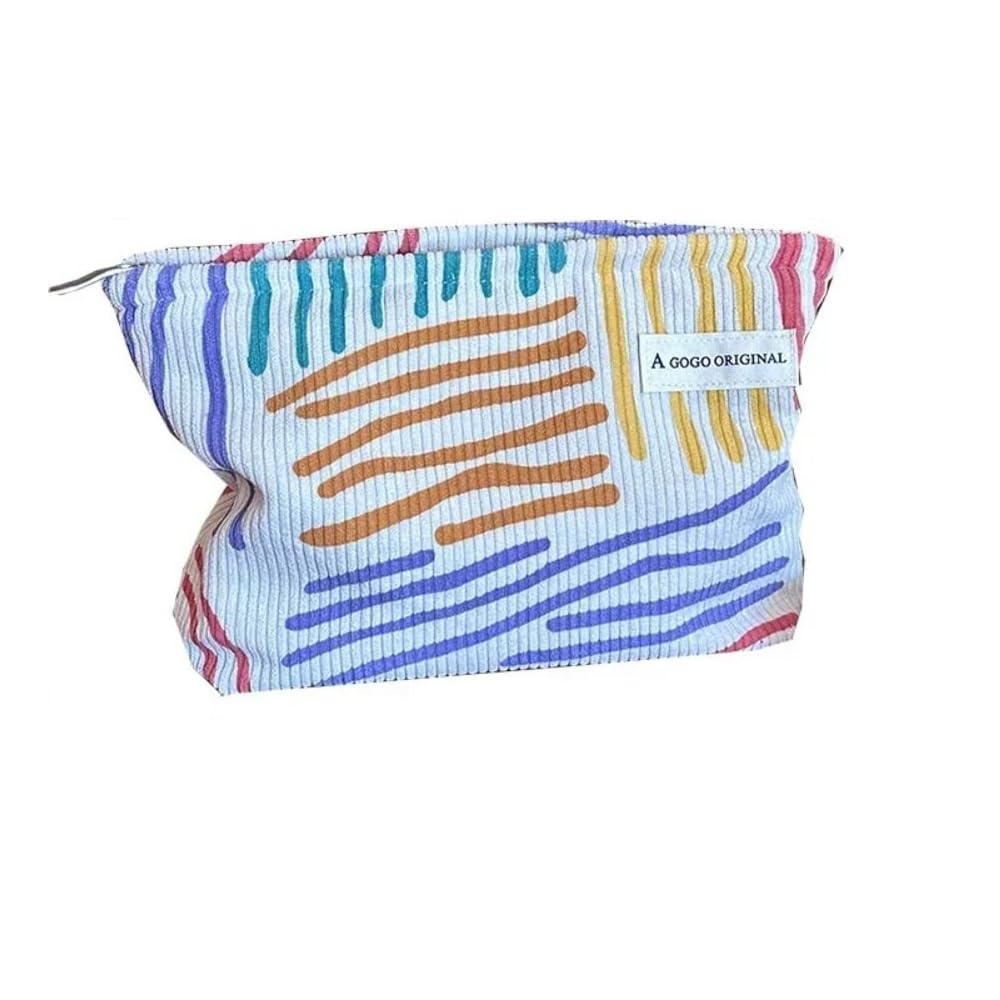 Travel Cosmetic Fashionable Corduroy with Crushed Colors and Makeup Beauty Storage Makeup Clutch Bag Women's Bag, Stripes, Pouch, Case, Organizer,