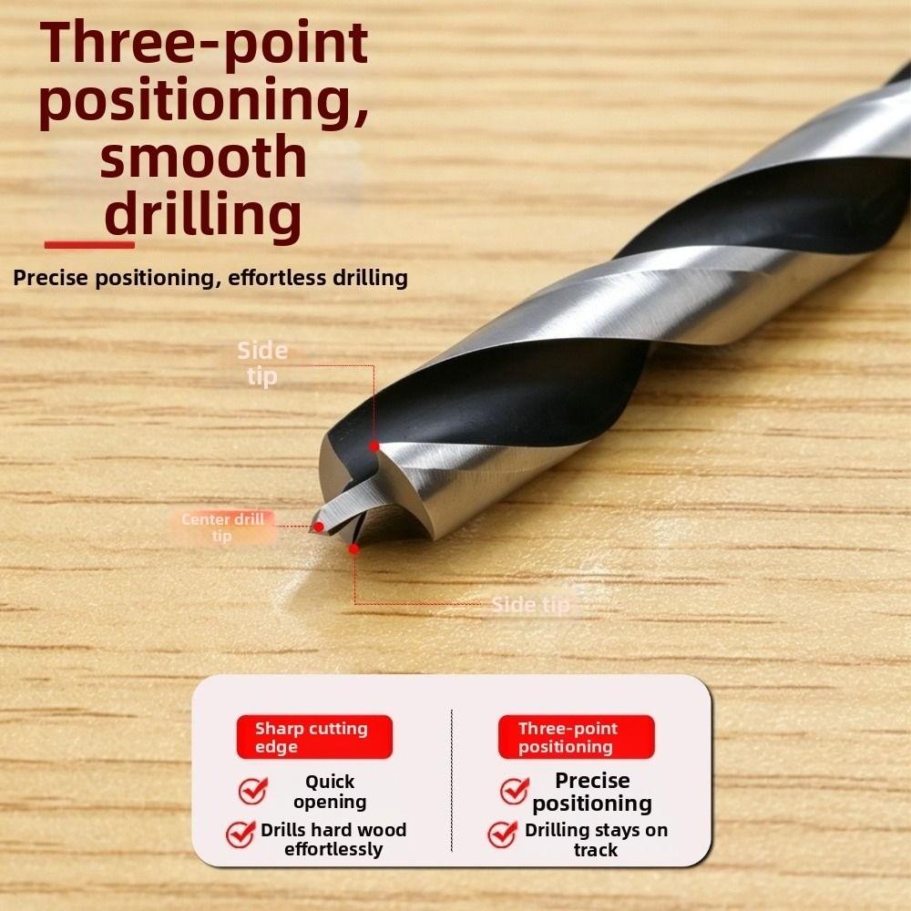 3-10mm Woodworking Drill Bit Three-Pointed High Hardness Hole Drilling Tool Hex Shank Spiral Flute Twist Drill Bit