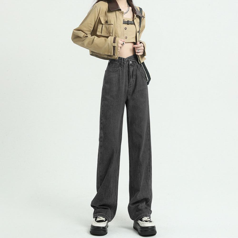 

Trendy high-waisted wide-leg jeans women s loose spring and summer new design sense niche drape and thin floor pants S