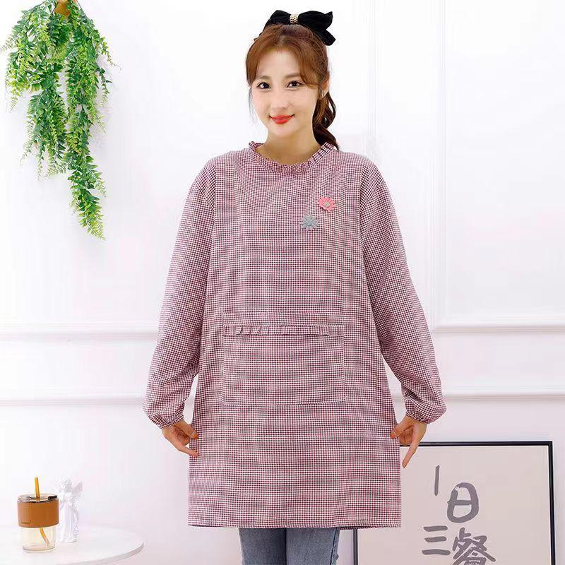 

Фартук с длинным рукавом для женщин в клетку, простой, водонепроницаемый, маслостойкий, дышащий, бытовой, износостойкий, кухонный инвентарь для уборки, новый OneSize