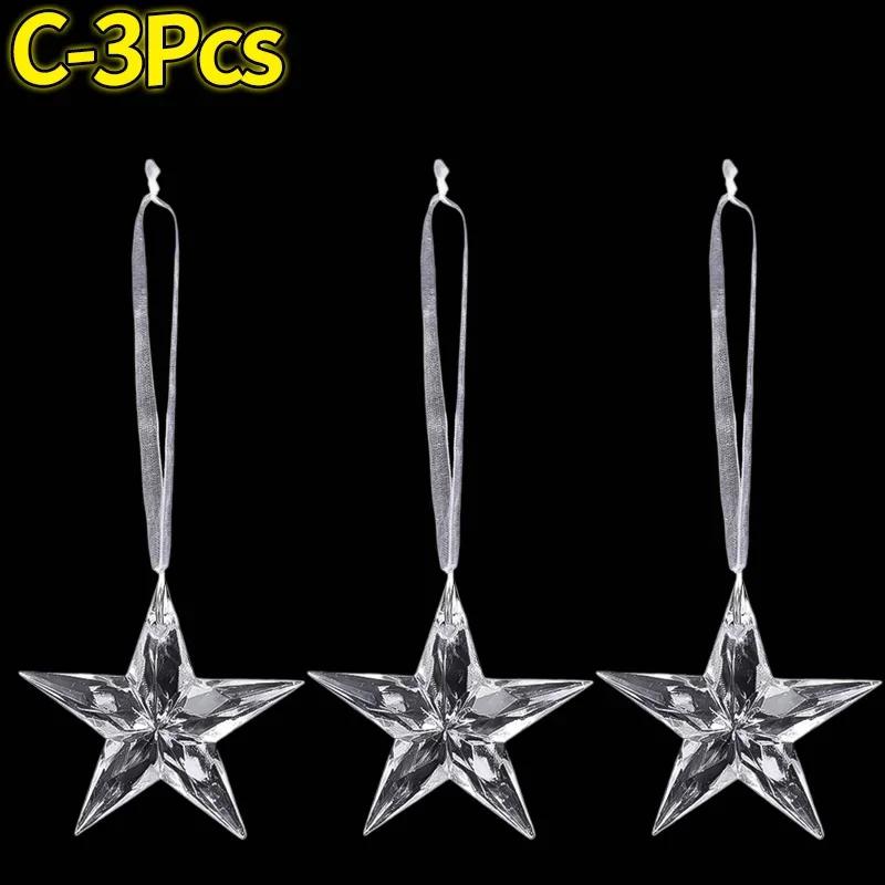 Clear Crystal Snowflake Icicle Pendants Acrylic Christmas Tree Ornaments Holiday New Year Home Party Hanging Decoration Supplies