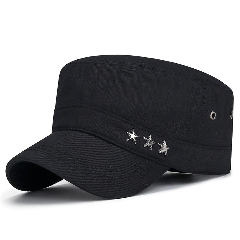 Vår Høst Metall Femstjerners Flat Hatt Menn Casual Justerbar Militær Caps Bomull Hær Solskjerm Hatt Trucker Snapback Baseballcaps