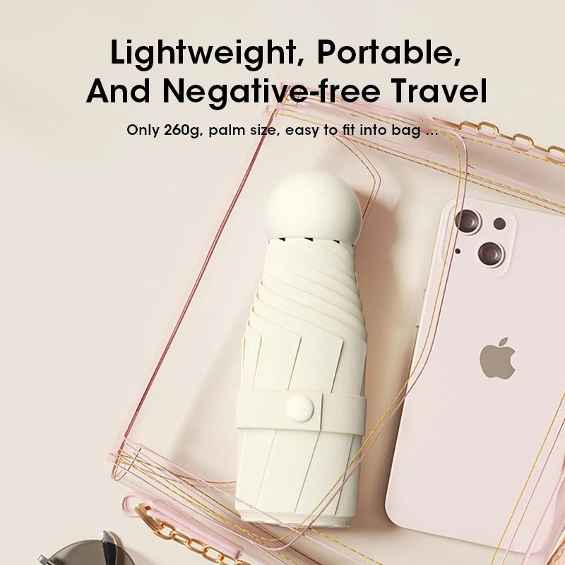 

Mini Capsule Umbrella Portable 5 Folding Lightweight Rain Umbrella Small Sunshade for Women Rain Dual Use Protection Windproof