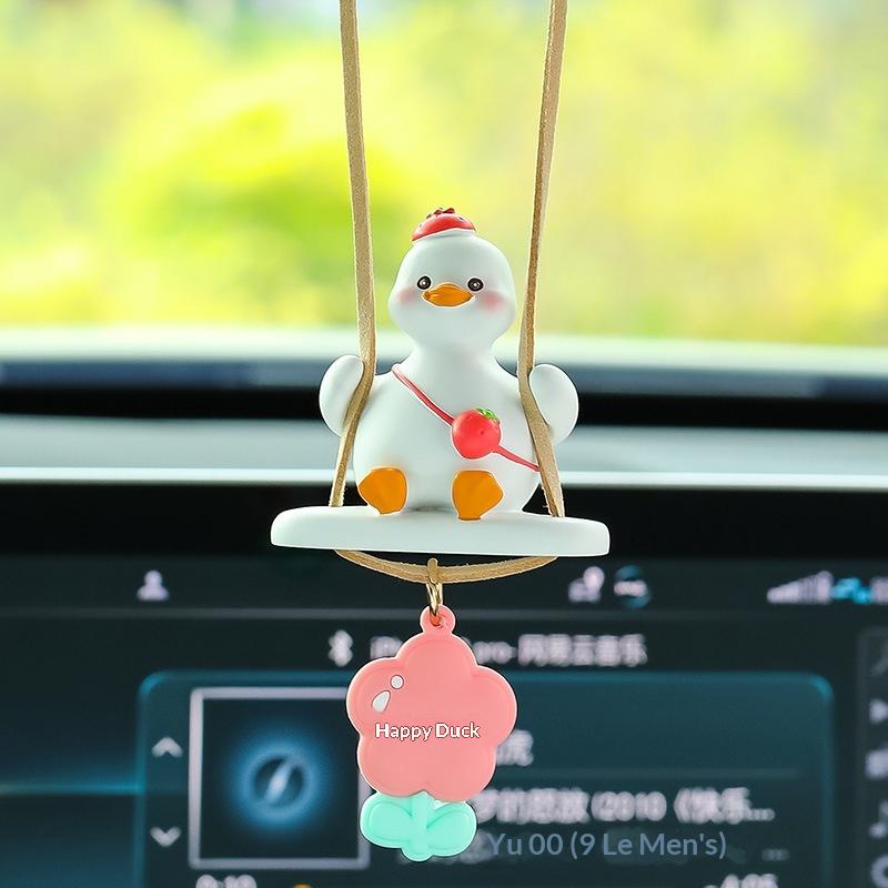 

Cute Anime Car Accessory Swing Duck Pendant Auto Rearview Mirror Ornaments Birthday Gift Couple Accessories A1