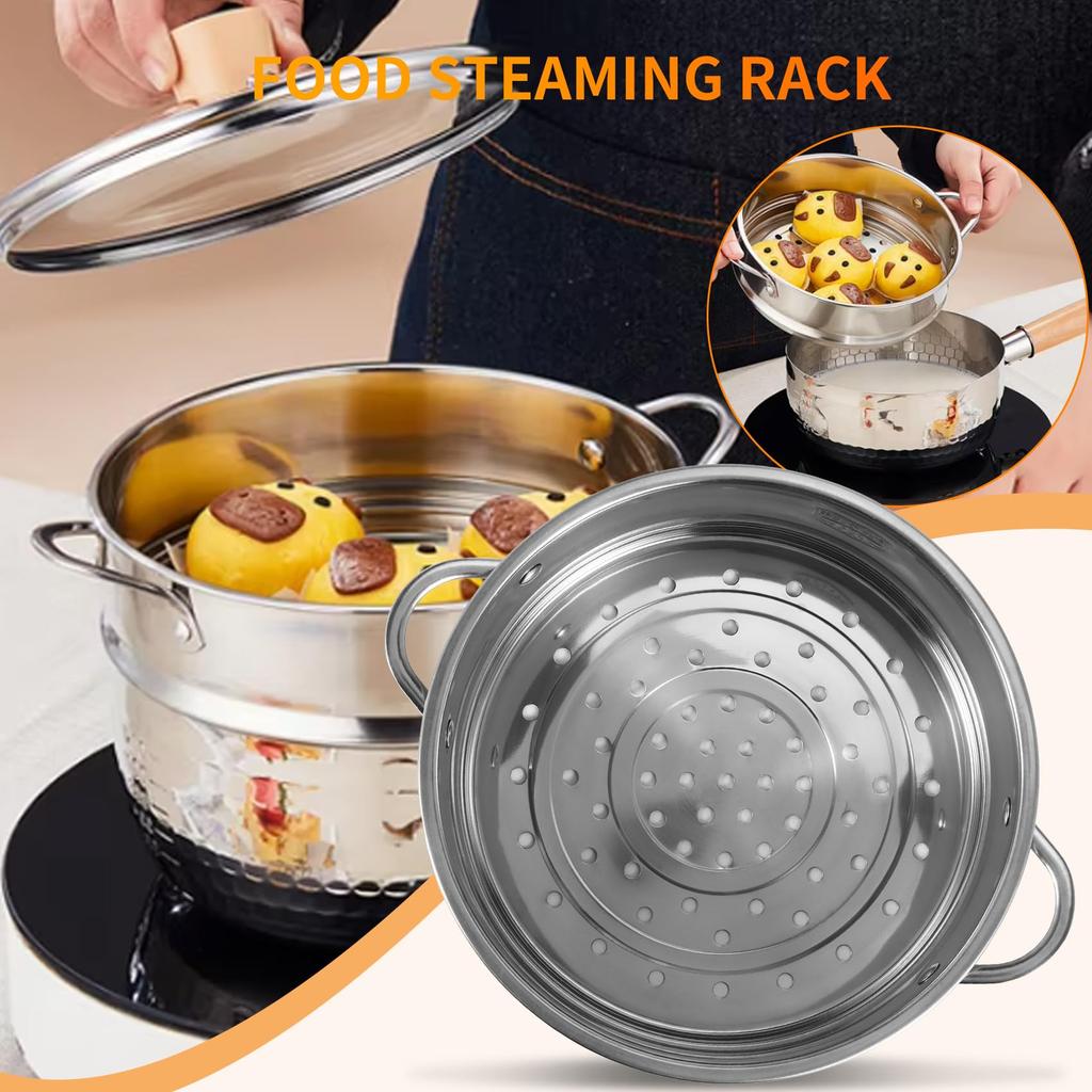 Haskoss 20cm Thick Stainless Steel Food Steamer with Double Ears for Soup Pot and Milk Pot, Kitchen Tool