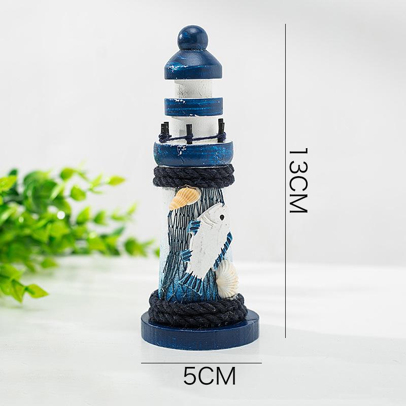 Mediterranean Ocean Lighthouse Model Wooden Lighthouse Beacon Tower Beach Starfish Shell Home Room Bedroom DIY Decorative Crafts Ornament Gift