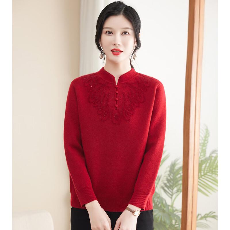 SNOWFLYING Women s New Chinese Style Rhinestone Sweater XL