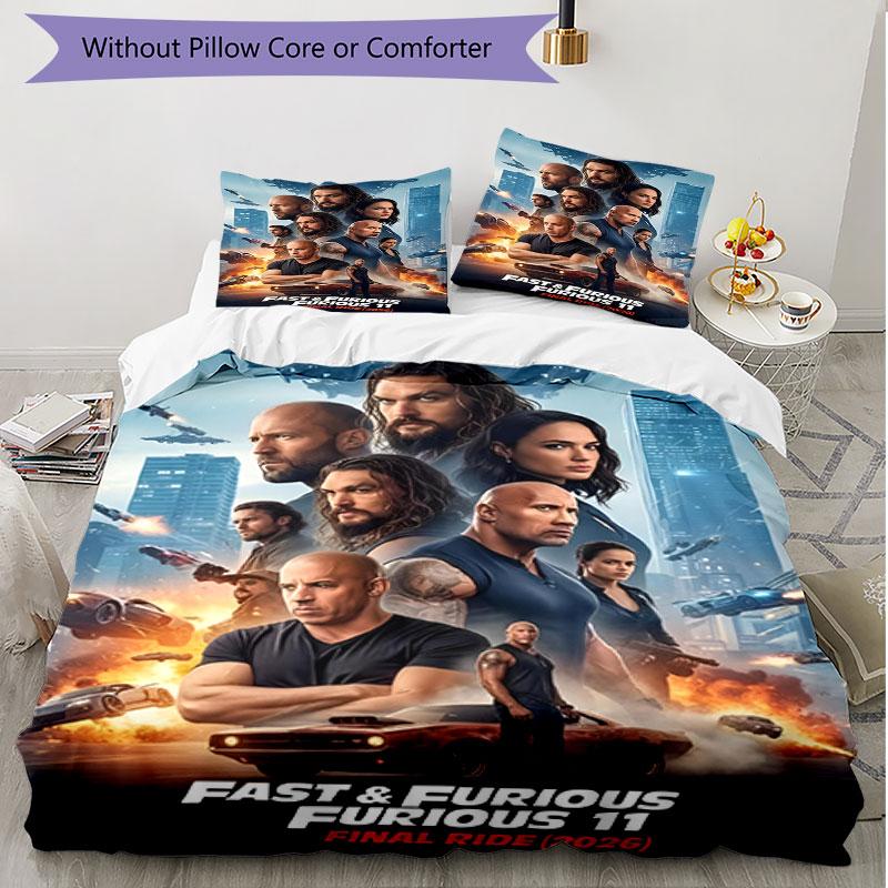 3pcs Duvet Cover Set (1*Duvet Cover + 2*Pillowcase, Without Core), Fast & Furious Print Soft All‑Season Bedding Set, Home Bedroom Decor Gift