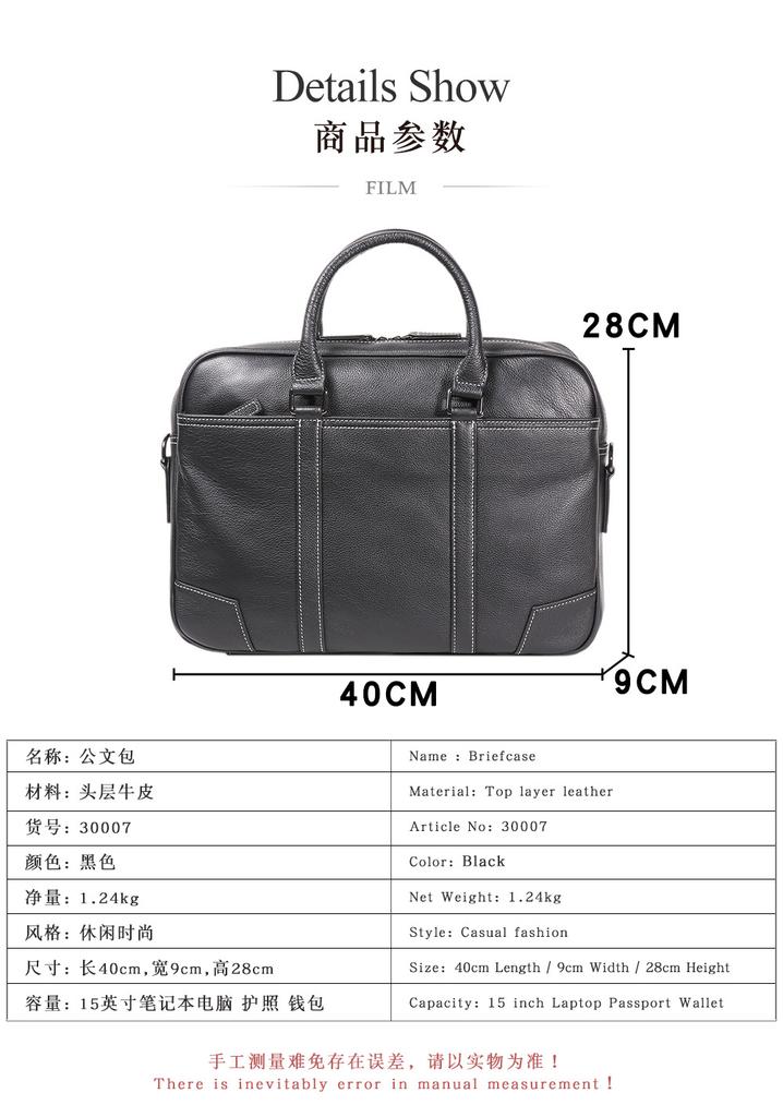 Men's Executive Briefcase | Premium Top-Grain Leather Laptop Bag | Slim 15"  Messenger Bag for Business Travel