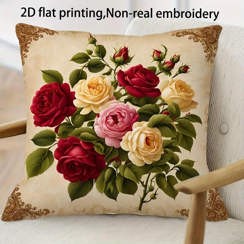 Rose Elegant Cushion Cover Plush Fabric Soft Double-Sided Printed Sofa Warm Winter Home Child Gift Pillow Case