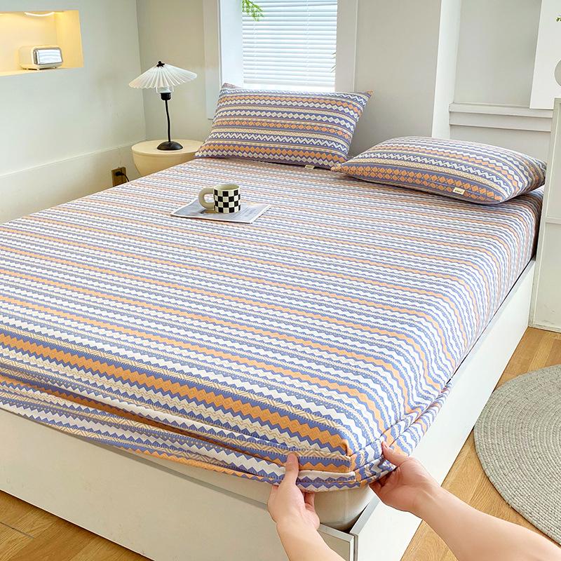 Printed Coarse Cloth Non-Slip Single Bed Sheet Set with Mattress Protector