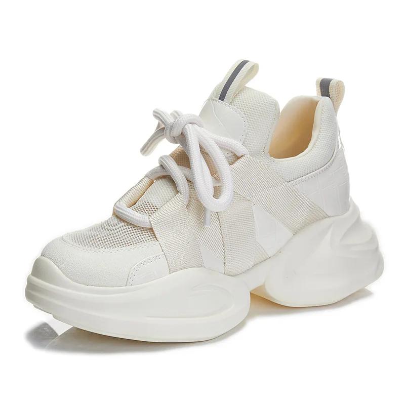Height Increasing Women's Shoes Spring New Product Cowhide Thick Soled Shoes for Women's Casual Sports Shoes Platform Sneakers