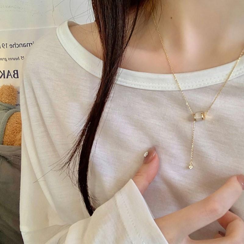 ANENJERY Round Bead Imitation Opal Short Chain Necklace Female Personality Simple Collarbone Chain Party Jewelry