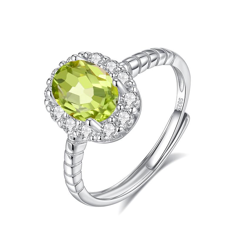 S925 Silver Oval Gemstone Ring, Adjustable Cubic Zirconia Women's Fashion Jewelry