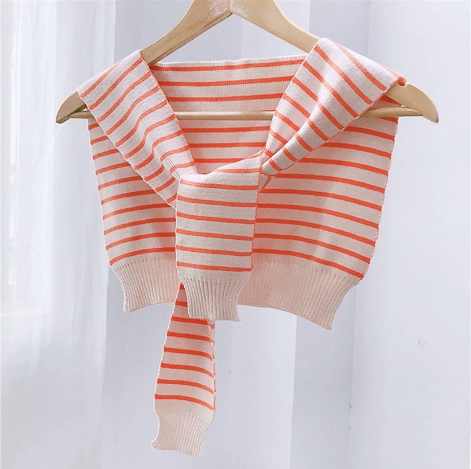 Shawl White Fake Collar Women Detachable Collars Warm Stripe Shoulder Wrap Knit False Collar Scarf Neckline Neckband Faux Col