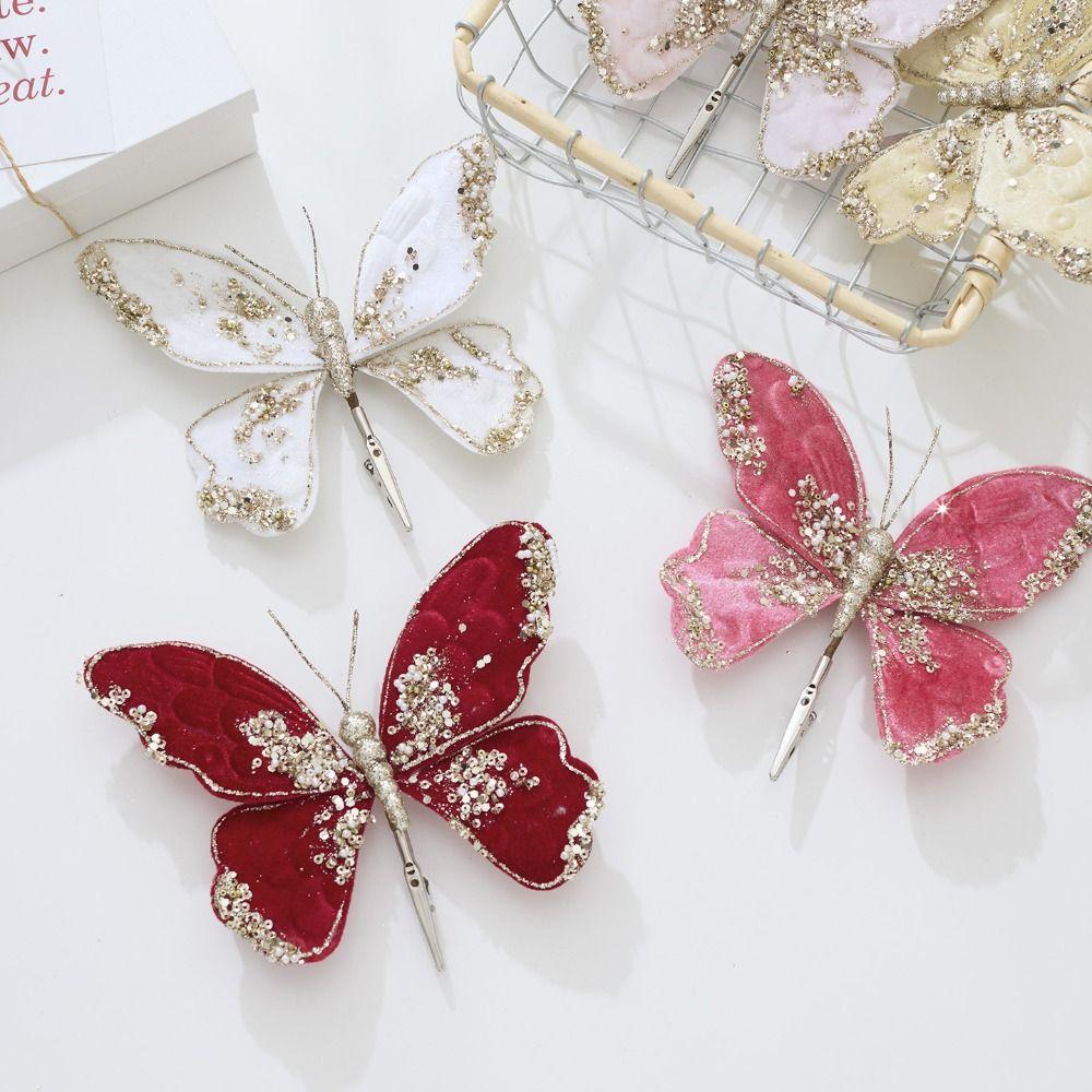Glitter Christmas Artificial Butterfly Fabric Plastic Christmas Hanging Decoration  Christmas Decor