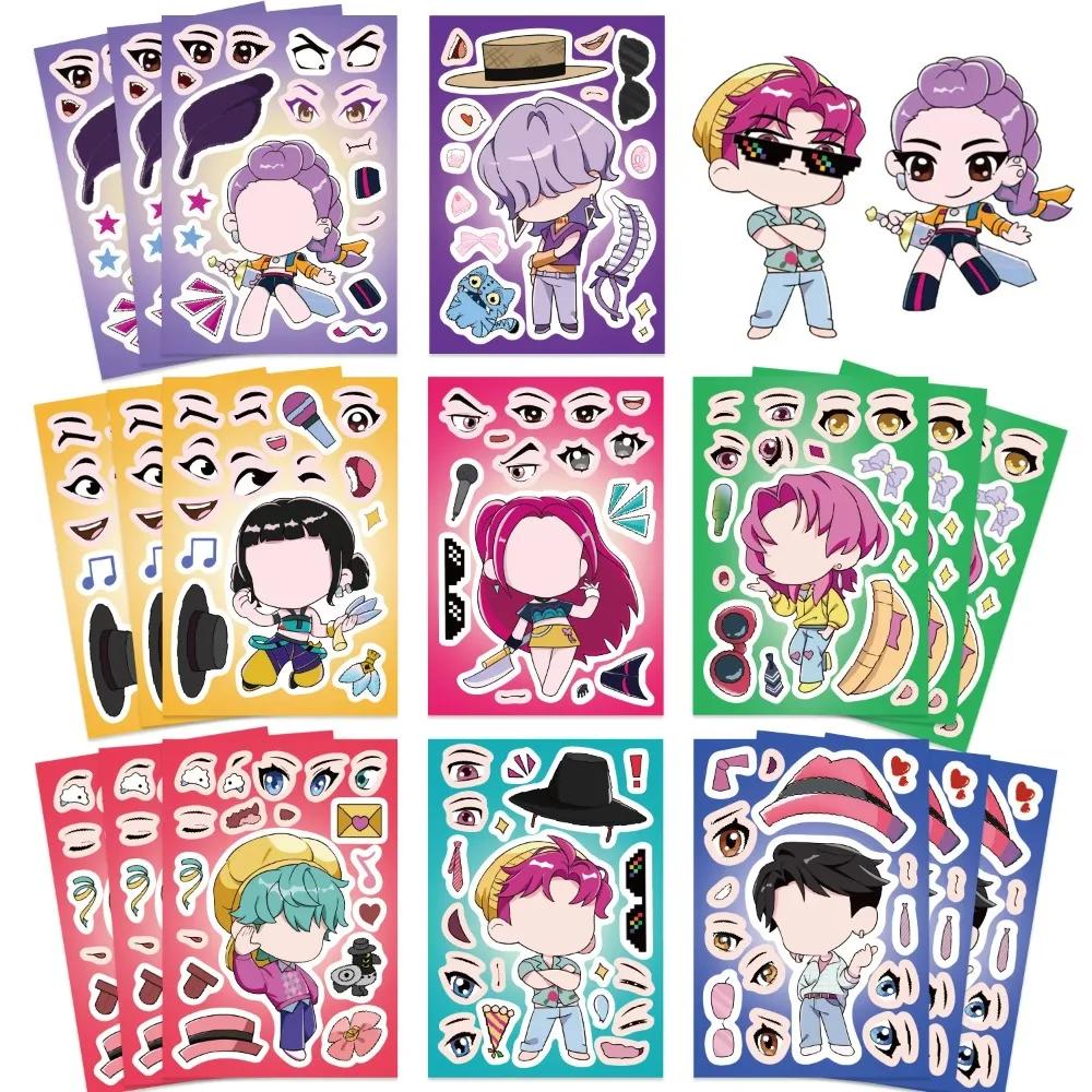 -8/16/24Pcs K-Pop Puzzle Stickers Witch Hunter Make a Face Stickers DIY Handicrafts Waterproof Repeatable Sticker