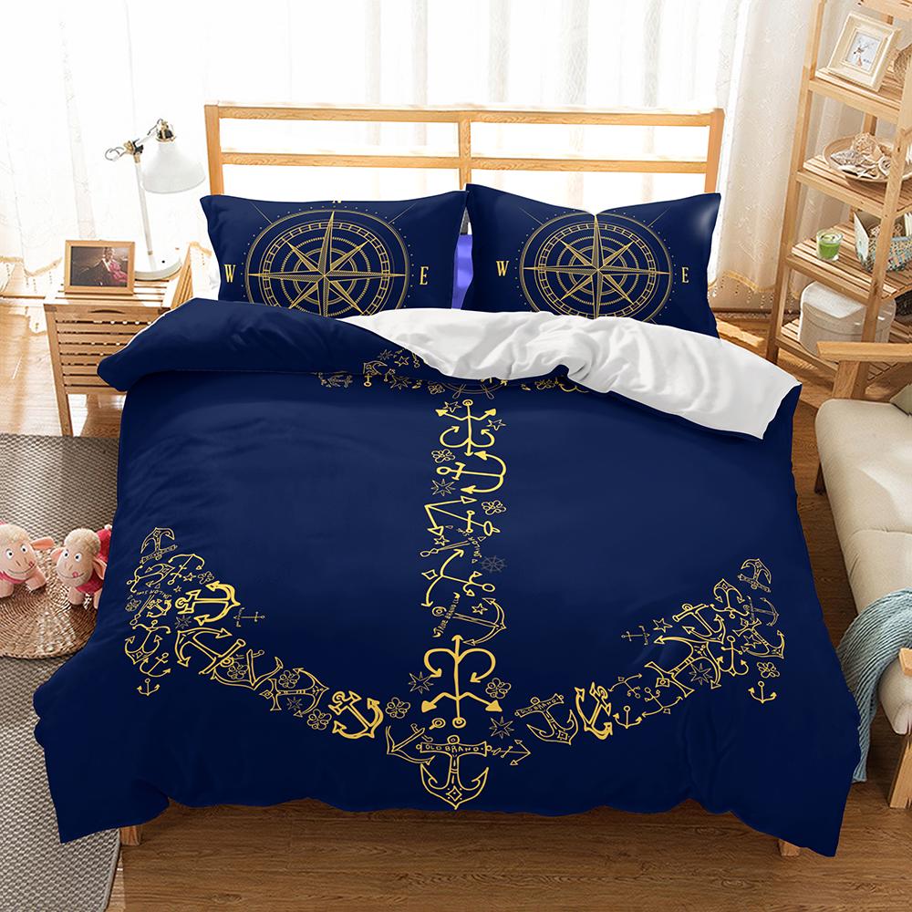 Mediterranean Bedding Dark Blue King Size Duvet Cover Pillow Case Ship's Anchor Bed Cover Double Quilt Cover Set Blue 228x228