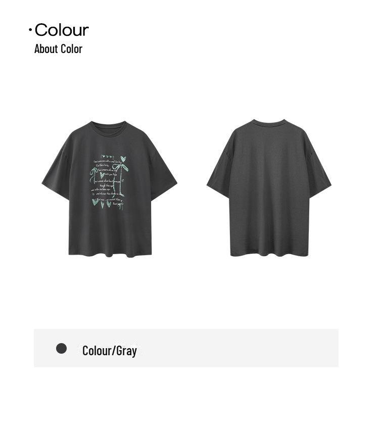 2025 Sommer Französisch G Elch-Print Rundhals Locker Damen Baumwoll-T-Shirt