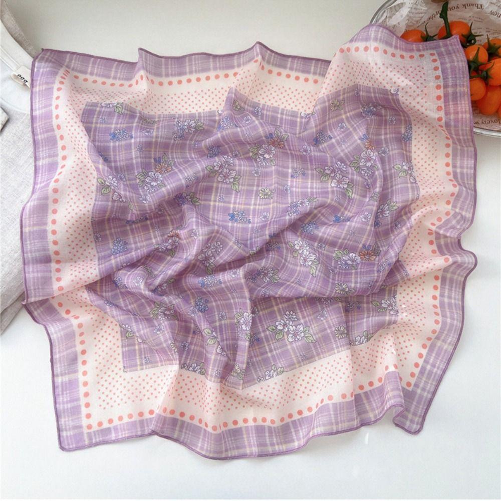 Floral Small Square Scarf Flower Printed Silk Scarf Cotton Linen Print Scarves  Scarf Accessories