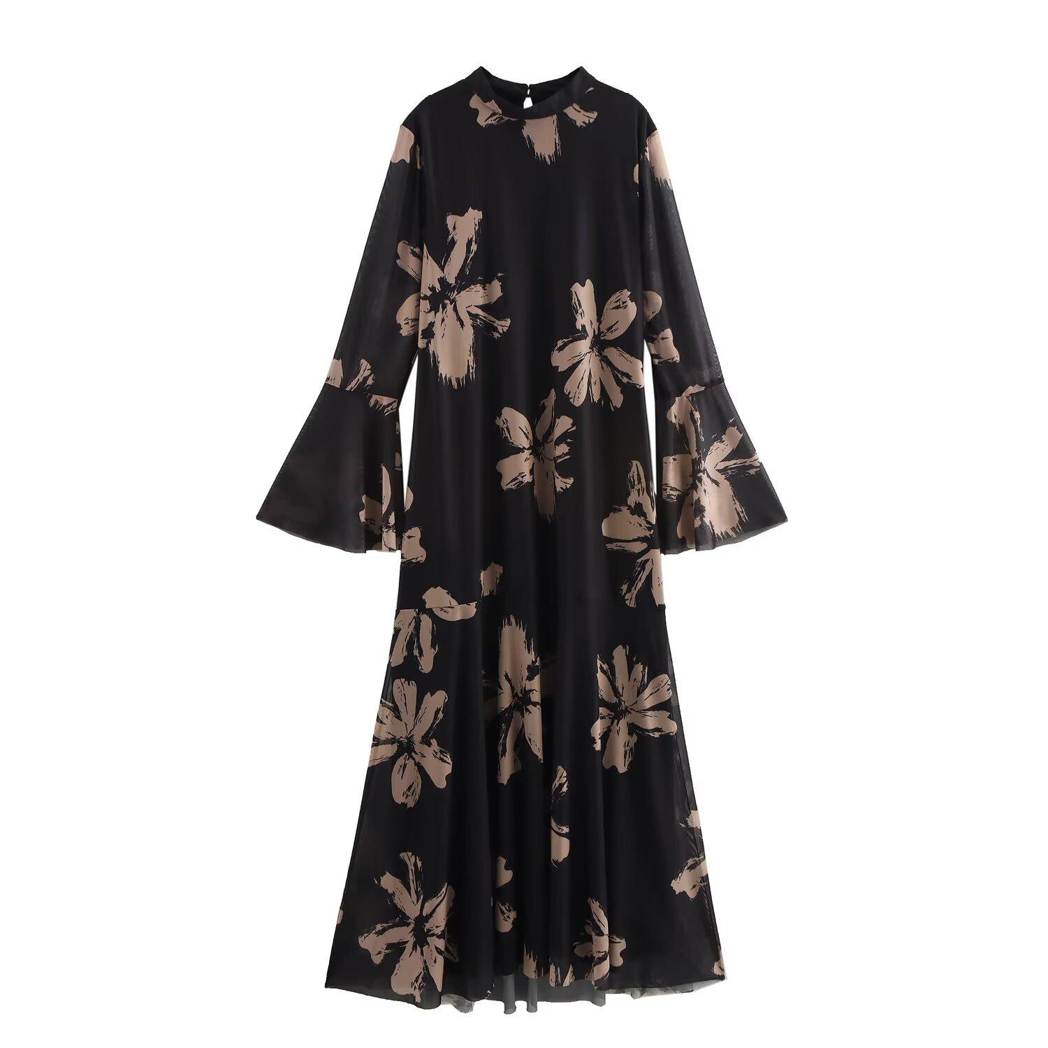 

Женское повседневное платье с рукавами-трубами и воротником-стойкой, весна/лето 2025 XL чёрный