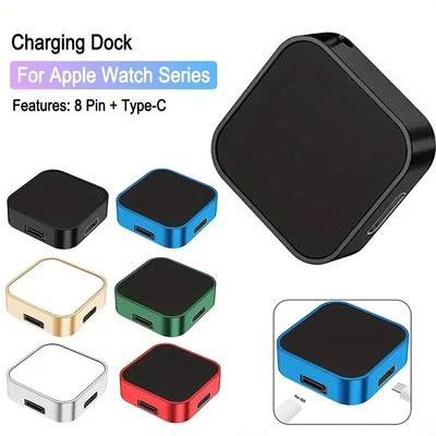 Portable Mini Wireless Watch Charger Type C 8pin Two Interfaces For Apple Watch 9 8 7 6 5 4 3 Ultra 2 1 SE Series Fast Charger