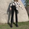 Jeans da donna a vita alta blu-grigio dritti a sigaretta, taglia grande, slim-fit, elasticizzati, lunghezza alla caviglia