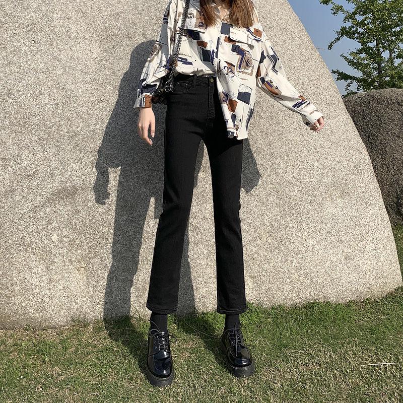 Jeans da donna a vita alta blu-grigio dritti a sigaretta, taglia grande, slim-fit, elasticizzati, lunghezza alla caviglia