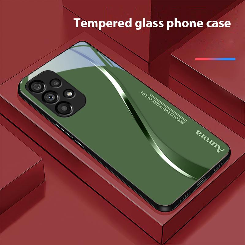 Two Tone Stripes For Samsung Galaxy S 8 9 10 20 Plus 21 FE 22 23 24 Ultra S7 Edge Black Tempered Glass Phone Case Hard Shell