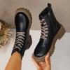 Fashion Fall New Block Heel Round Toe Lace-Up Front Side Zipper Platform Anti-Slip Wear-Resistant Short-Thigh Boots