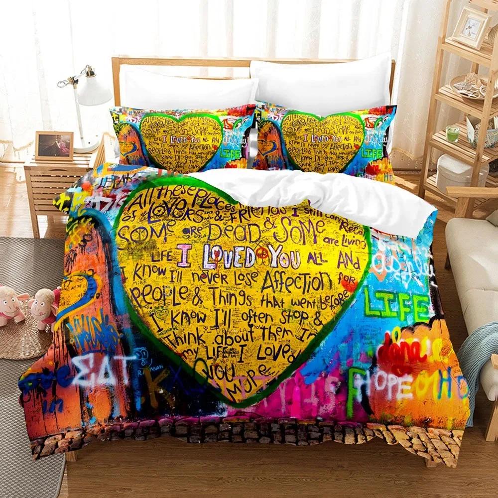 

Пододеяльник в стиле граффити с рисунком для подростков, постельное белье в стиле уличной культуры, комплект постельного белья размера «king-size» и «queen-size» в стиле хип-хоп из полиэстера EU single(135x200cm)