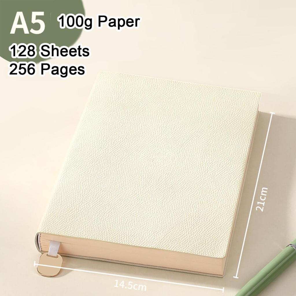 A5 Litchi Leather Thickened Student Notebook, Diary, Work Notebook, Business Meeting Record Book, Subject Notes, 128 Sheets 256 Pages