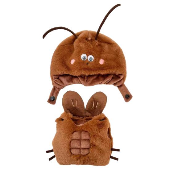 Jijijing 1 Set Funny Cockroach Pet Costume, Adjustable Headgear And Sleeveless Tank Top, Plush Cozy Outfit for Small Medium Dogs Cats Party Wear