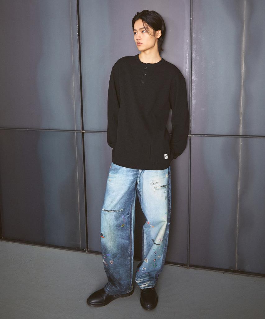 LMC Henley Neck Waffle Long Slv Tee Black