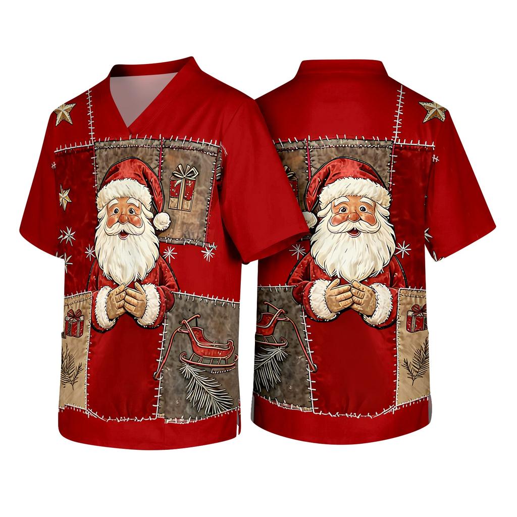 Men's Christmas Themed Holiday Caregiver Uniform for Work In Hospitals and Clinics
