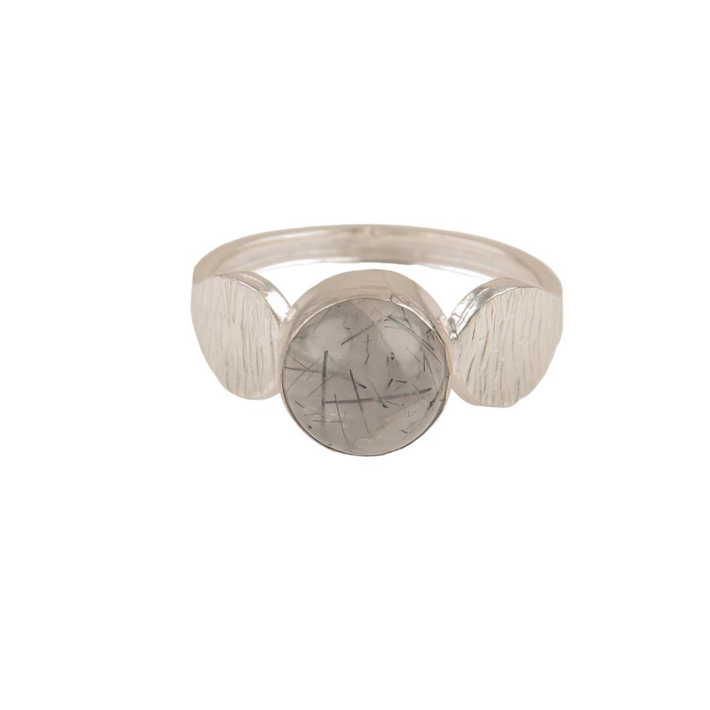 Black Rutile Gemstone Handcrafted 925 Sterling Silver Jewelry Ring Gift For Mom RR-1-17