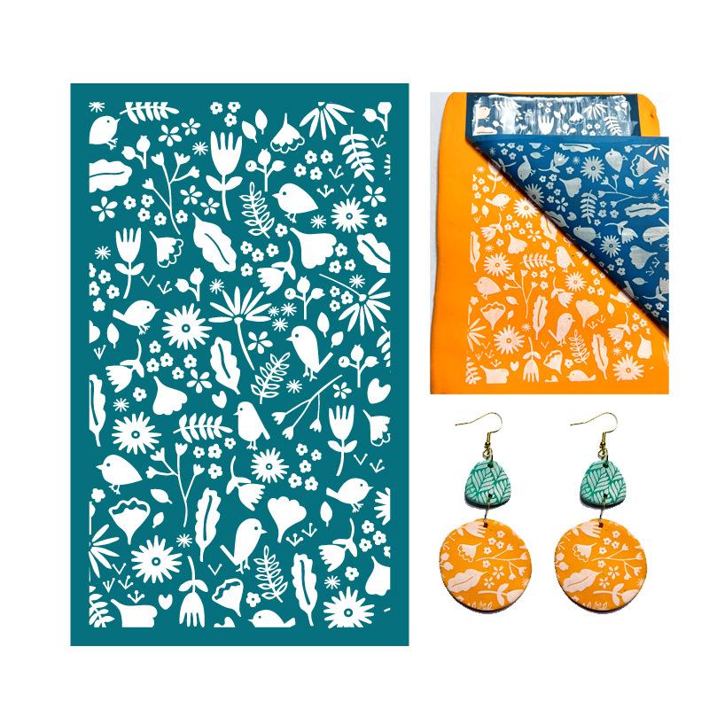 23 Styles Self-Adhesive Silk Screen Stencils for Polymer Clay Palm Leaves Reusable Mesh Transfer Printing Earring Jewelry Making