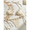 Conjunto de Bikini Triangular para Mujer con Adorno de Conchas Color Beige con Cierre de Lazo al Cuello