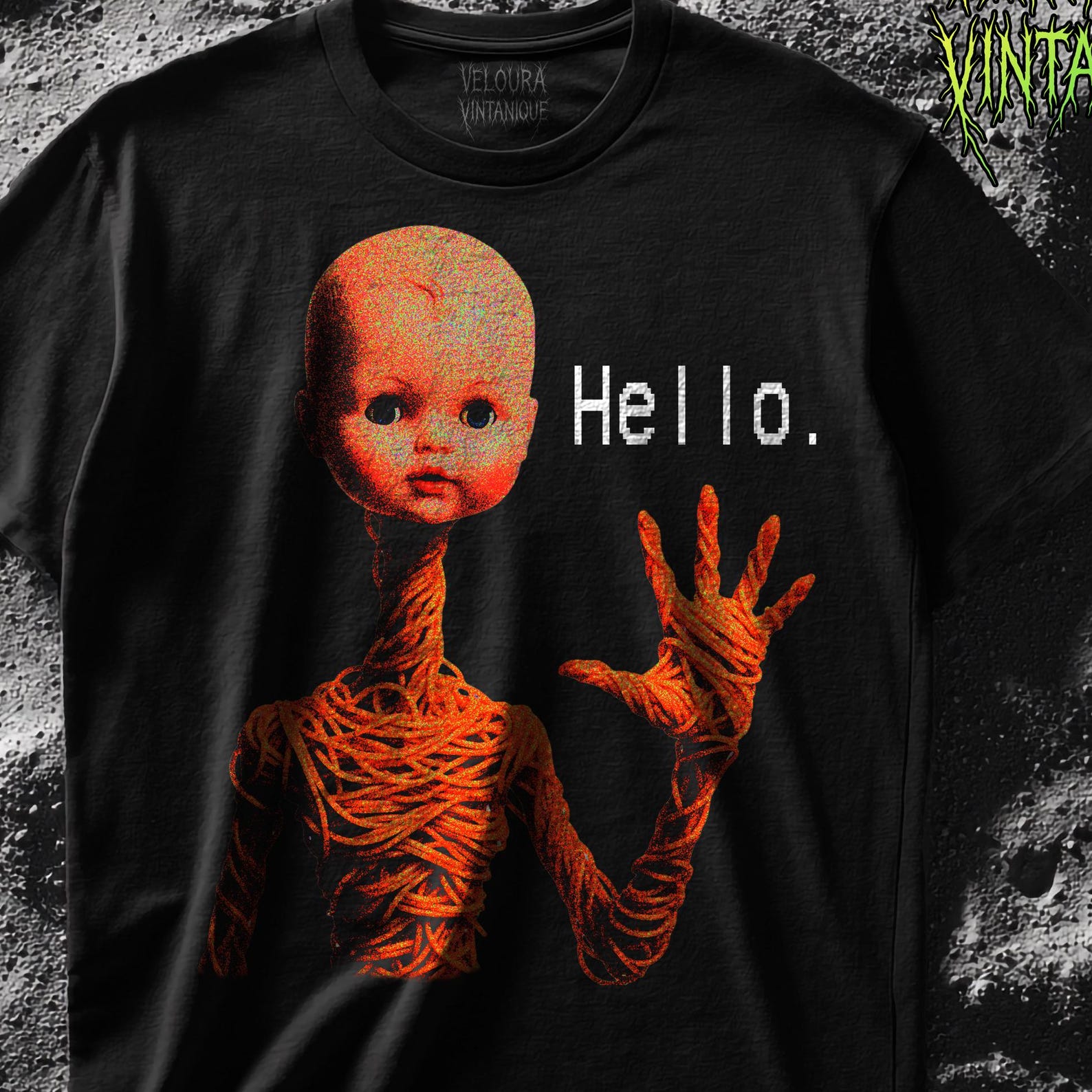 Spaghetti Monster Doll Head Horror T-Shirt - Glitch Art Design S