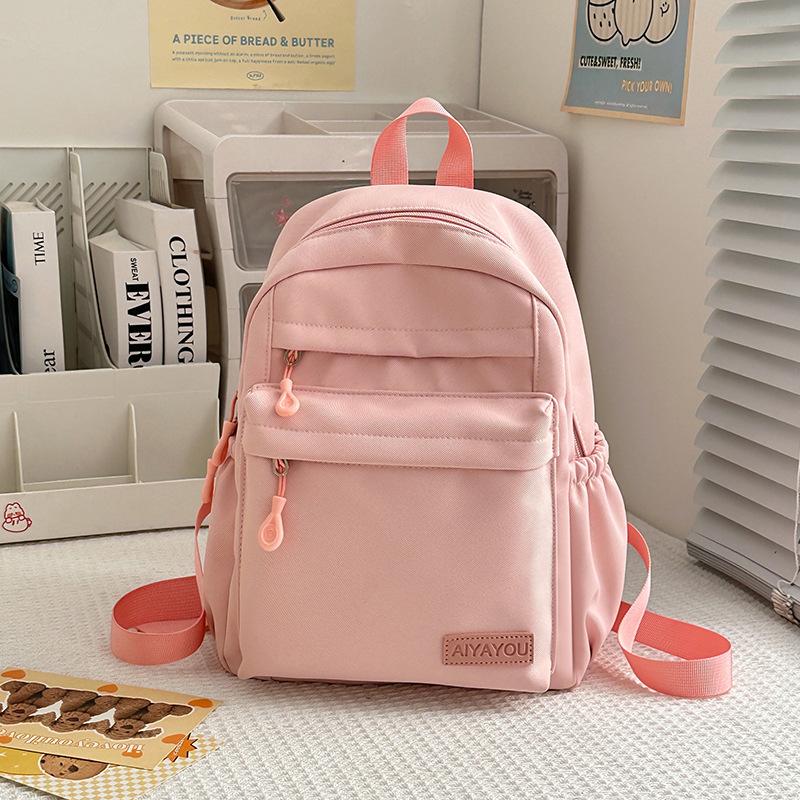 Leisure campus solid color high school student schoolbag new small fresh nylon travel backpack outside