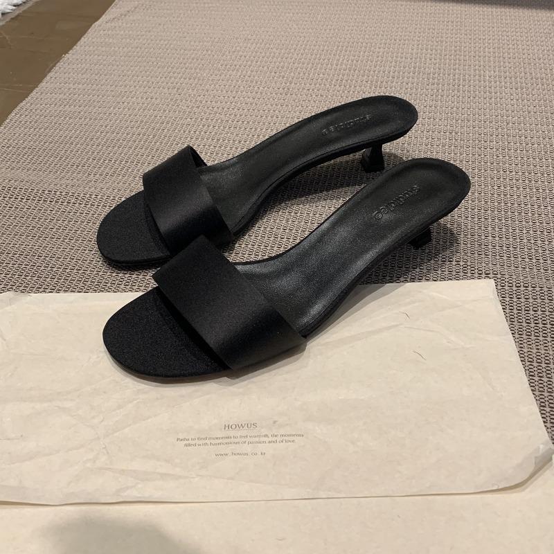 Sheepskin minimalist temperament silk word with high heels kitten and slippers women's summer sandals