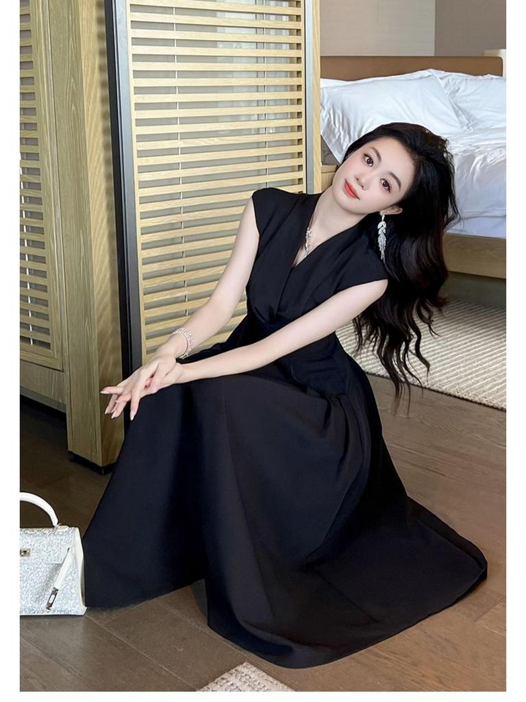 Robe d'été française élégante sans manches - Jupe midi à nœud torsadé avec design sexy