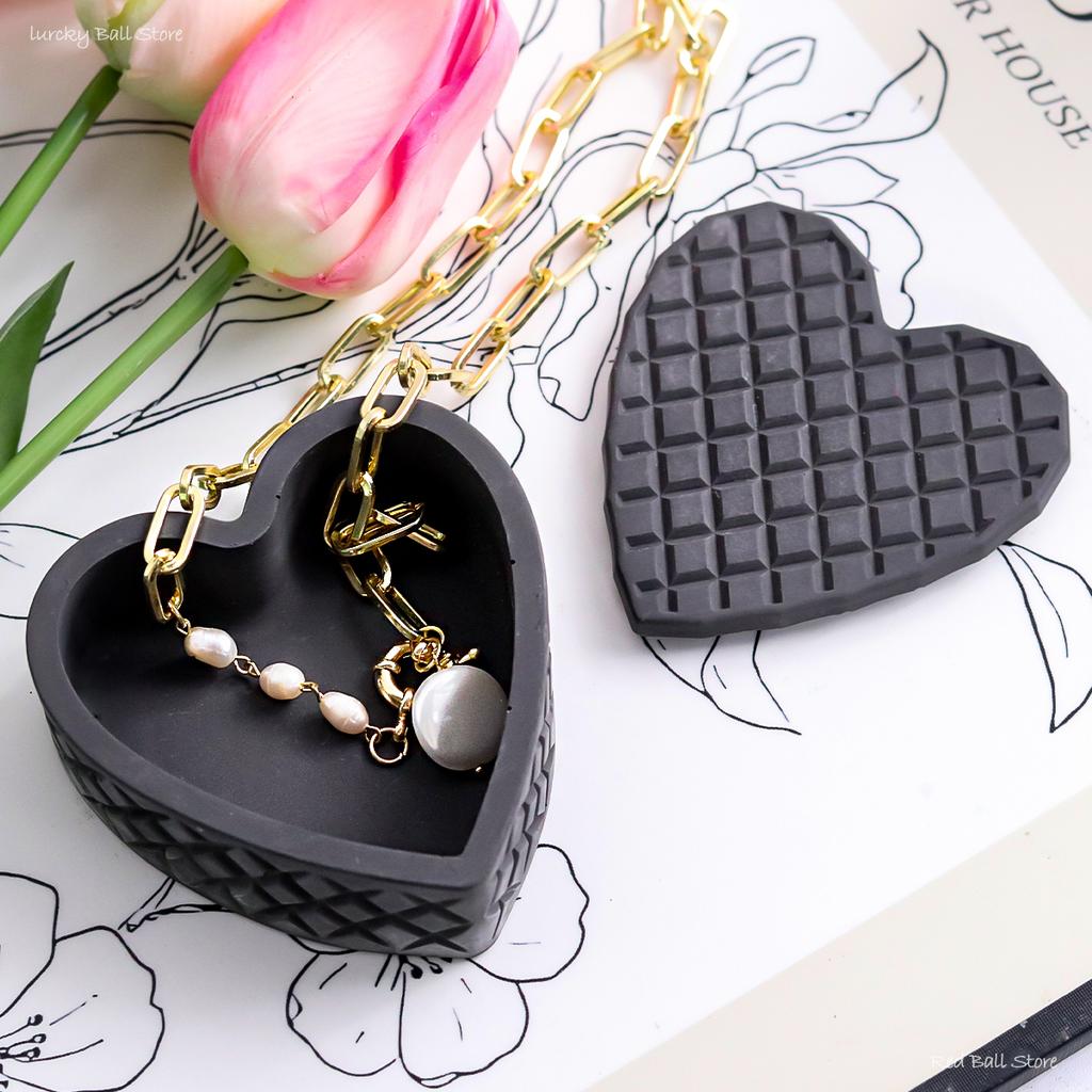 Gitter Herzförmige Schmuckaufbewahrungsbox Silikonform DIY Harz Beton Kerzenhalter Gips Blumentopf Bastelform Heimdeko Geschenk